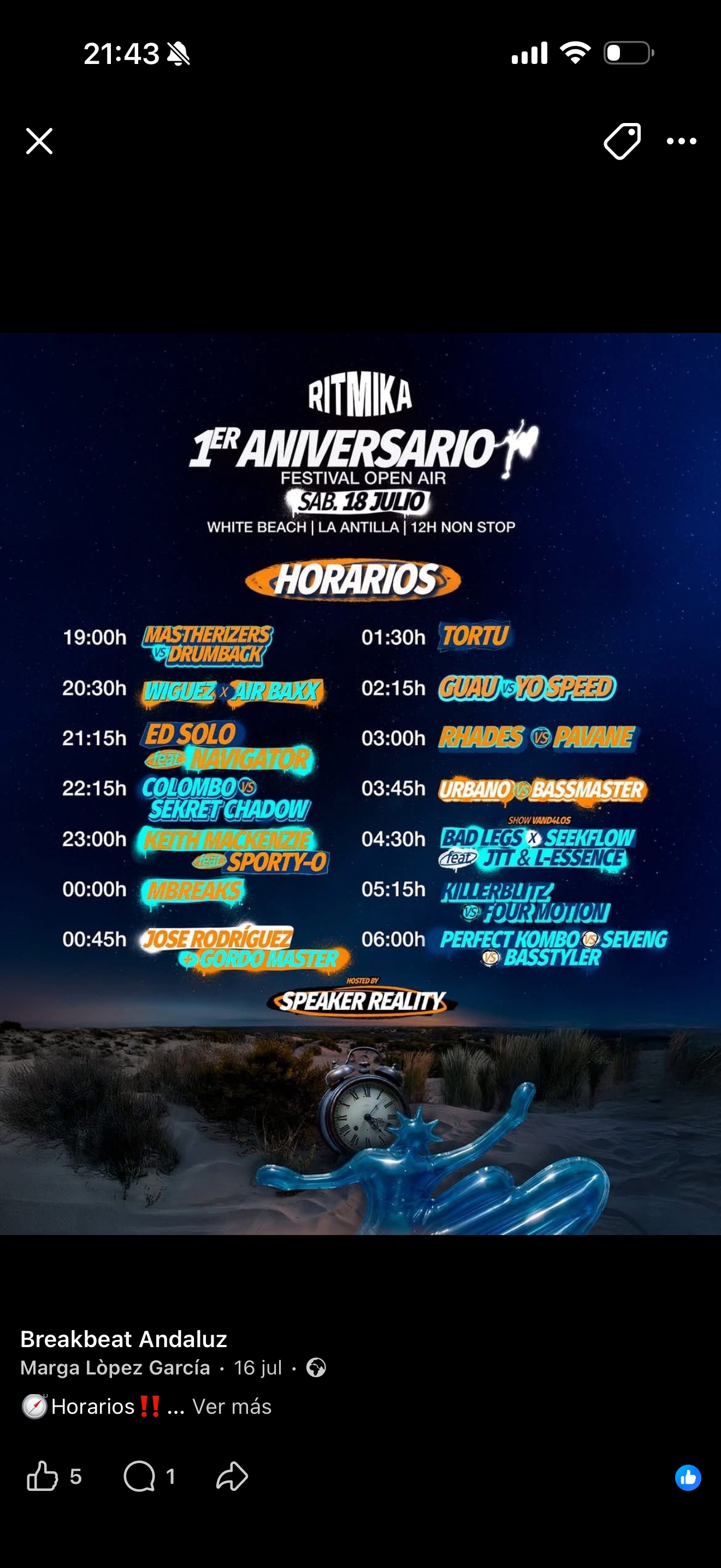 Ritmika 1er Aniversario poster · La Antilla · 18 Jul 2023