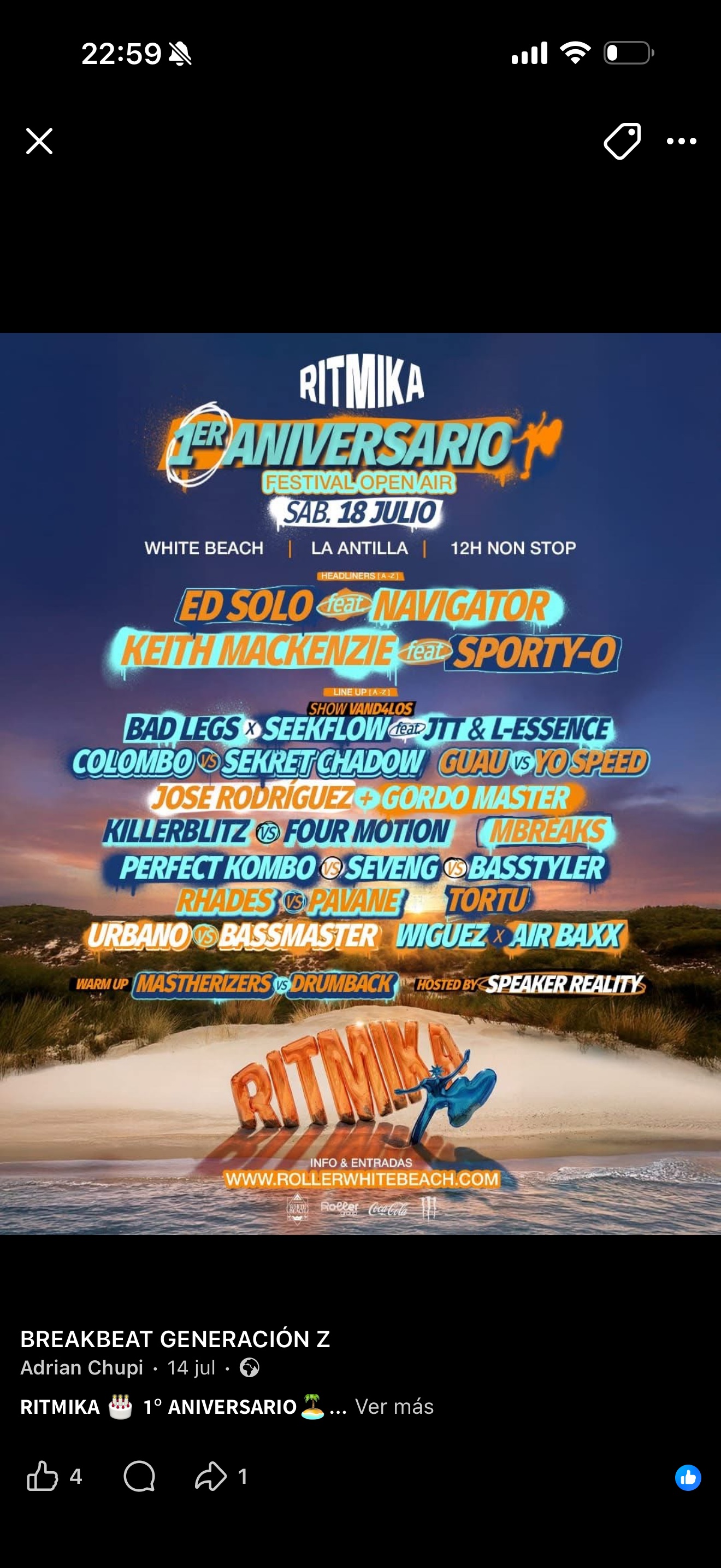 Ritmika 1er Aniversario — Festival Open Air (White Beach La Antilla) poster · Lepe · 18–19 Jul 2026